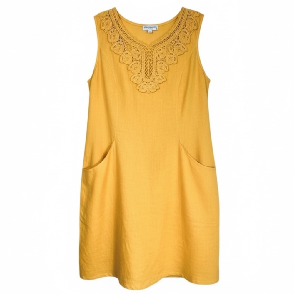 Terzo Millennio 100% Italian Linen Mustard Yellow Sleeveless Dress